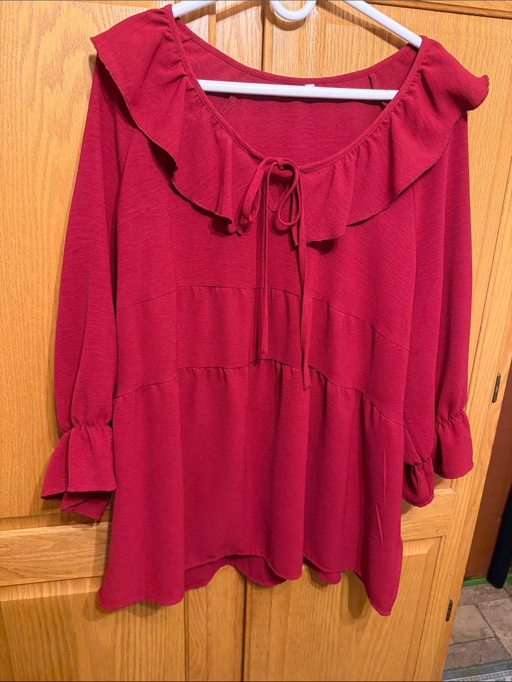 Women's Ruffle Tie-Neck Blouse - burgundy